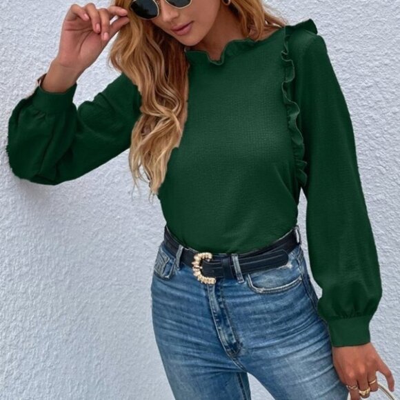 Green Ruffle Detail Blouse - Picture 3 of 8